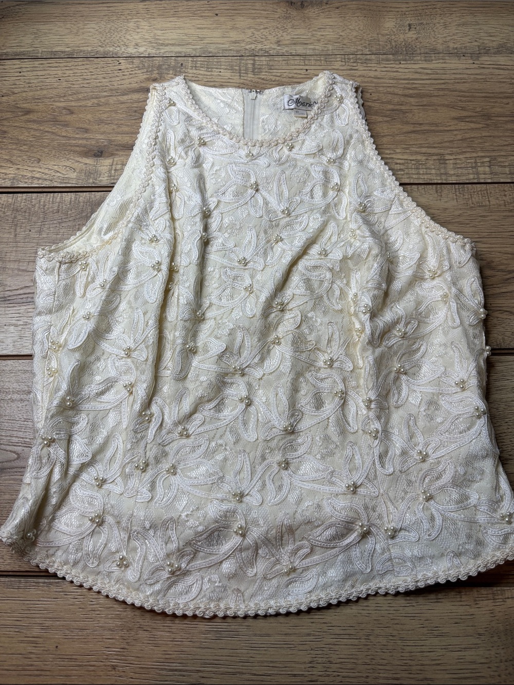 Women’s Vintage Marie St. Claire Beaded Ivory Lace Embroidered Top Size 14